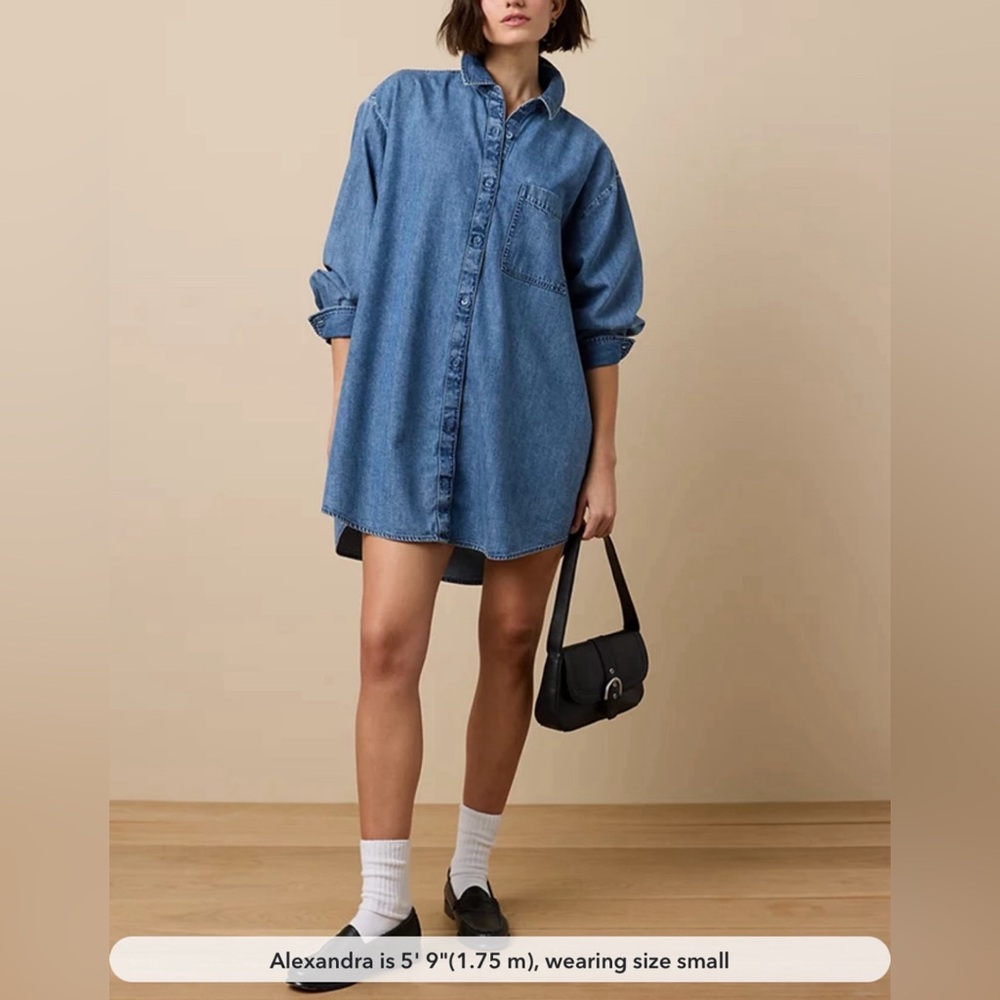NWT AE Dreamy Drape Long-Sleeve Shirt Dress - Picture 2 of 2